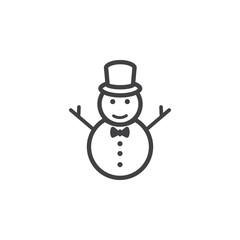Happy winter snowman with hat and scarf line art icon for apps and websites. Winter set of icons