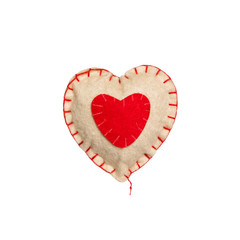 Small Felt Red Heart Isolated on a white background