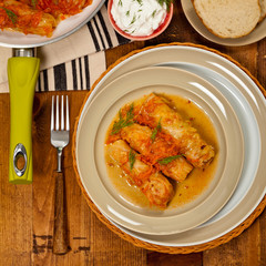 Cabbage Rolls stuffed with meat and vegetables. Selective focus. 