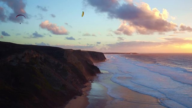 Aerial from para gliding at vale figueiras beach in Portugal