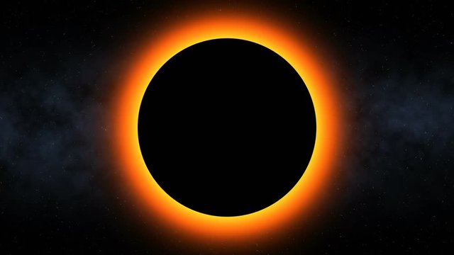 Fiery Solar Eclipse (25fps). Seamless loop of a solar eclipse causing the planet to go into silhouette against a star field background.