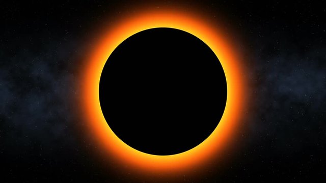 Fiery Solar Eclipse (30fps). Seamless loop of a solar eclipse causing the planet to go into silhouette against a star field background.