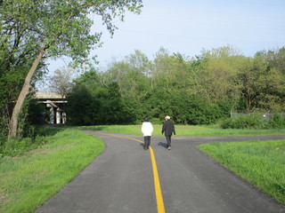Two women walking on the Cal-Sag Trail, Palos Heights, Illinois