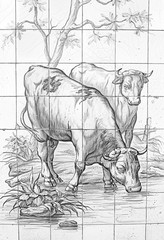 Naklejka premium Tiles with cows