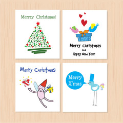 Set of greeting card: Merry Christmas and Happy New Year Creativ