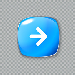 Right arrow icon. Glossy blue button. Vector illustration