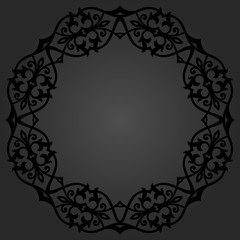 Oriental round frame with arabesques and floral elements. Floral fine border. Greeting card with place for text