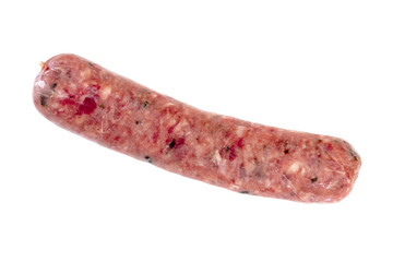 Single Raw Sausage Isolated on White
