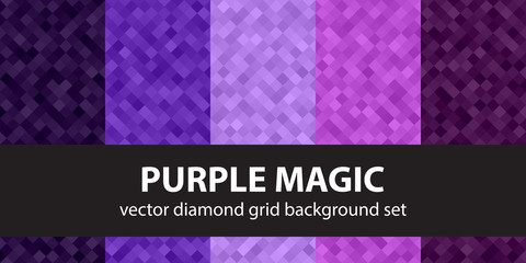 Diamond pattern set "Purple Magic". Vector seamless backgrounds