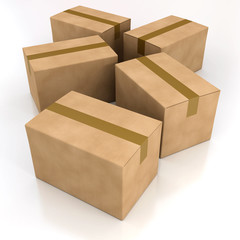 Five cardboard boxes
