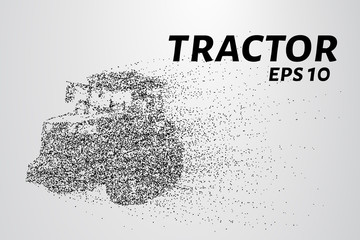 Tractor of the particles. Tractor on tracks consists of circles and points. Vector illustration
