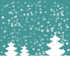 Postcard for Marry Christmas. Black abstract fir tree with colored snowflakes on white background. Vector illustration