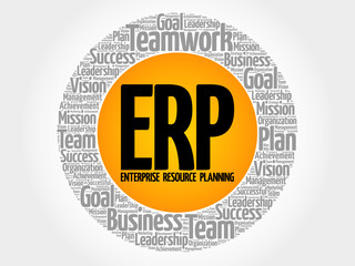 ERP - Enterprise Resource Planning circle word cloud, business concept