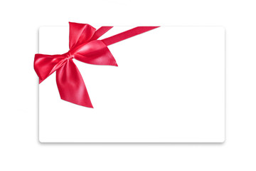 Shiny red satin ribbon on white background