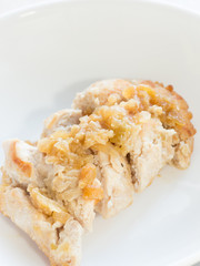 Grilled chicken breast with onion gravy sauce