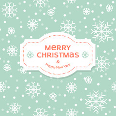 Christmas vector illustration. Cute greeting card with snowflakes and lettering on a light blue background. Christmas and New Year concept.