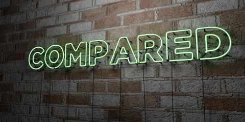 COMPARED - Glowing Neon Sign on stonework wall - 3D rendered royalty free stock illustration.  Can be used for online banner ads and direct mailers..