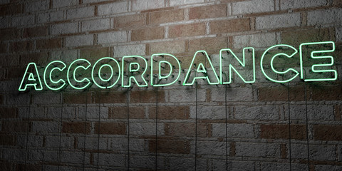 ACCORDANCE - Glowing Neon Sign on stonework wall - 3D rendered royalty free stock illustration.  Can be used for online banner ads and direct mailers..