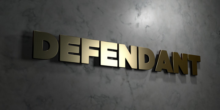 Defendant - Gold text on black background - 3D rendered royalty free stock picture. This image can be used for an online website banner ad or a print postcard.