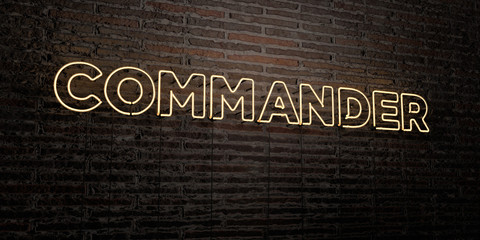 COMMANDER -Realistic Neon Sign on Brick Wall background - 3D rendered royalty free stock image. Can be used for online banner ads and direct mailers..