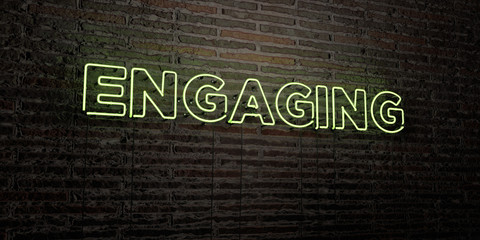 ENGAGING -Realistic Neon Sign on Brick Wall background - 3D rendered royalty free stock image. Can be used for online banner ads and direct mailers..