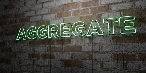 AGGREGATE - Glowing Neon Sign on stonework wall - 3D rendered royalty free stock illustration.  Can be used for online banner ads and direct mailers..