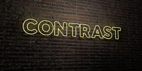 CONTRAST -Realistic Neon Sign on Brick Wall background - 3D rendered royalty free stock image. Can be used for online banner ads and direct mailers..