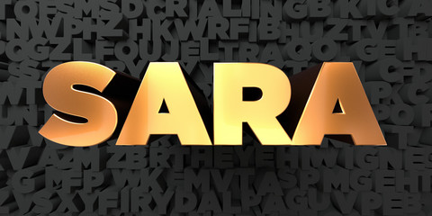 Sara - Gold text on black background - 3D rendered royalty free stock picture. This image can be used for an online website banner ad or a print postcard.