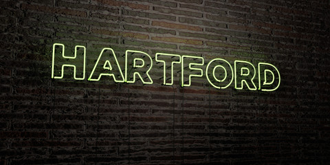 HARTFORD -Realistic Neon Sign on Brick Wall background - 3D rendered royalty free stock image. Can be used for online banner ads and direct mailers..