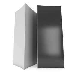 Blank paper triangle tent cards. 3d render illustration isolated. Table cards mock up on white background.