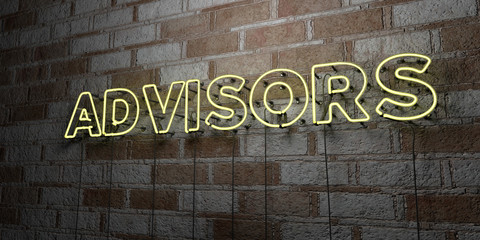 ADVISORS - Glowing Neon Sign on stonework wall - 3D rendered royalty free stock illustration.  Can be used for online banner ads and direct mailers..