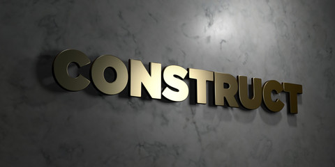 Construct - Gold text on black background - 3D rendered royalty free stock picture. This image can be used for an online website banner ad or a print postcard.