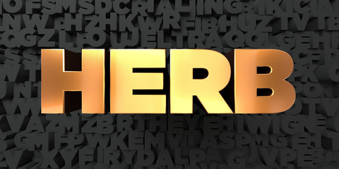 Herb - Gold text on black background - 3D rendered royalty free stock picture. This image can be used for an online website banner ad or a print postcard.