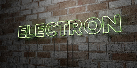 ELECTRON - Glowing Neon Sign on stonework wall - 3D rendered royalty free stock illustration.  Can be used for online banner ads and direct mailers..