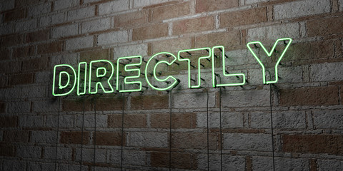 DIRECTLY - Glowing Neon Sign on stonework wall - 3D rendered royalty free stock illustration.  Can be used for online banner ads and direct mailers..