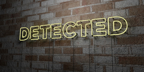 DETECTED - Glowing Neon Sign on stonework wall - 3D rendered royalty free stock illustration.  Can be used for online banner ads and direct mailers..