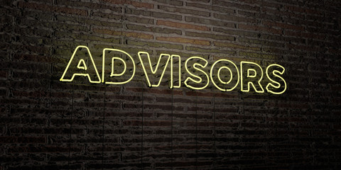 ADVISORS -Realistic Neon Sign on Brick Wall background - 3D rendered royalty free stock image. Can be used for online banner ads and direct mailers..