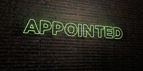 APPOINTED -Realistic Neon Sign on Brick Wall background - 3D rendered royalty free stock image. Can be used for online banner ads and direct mailers..
