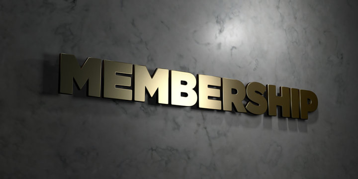 Membership - Gold text on black background - 3D rendered royalty free stock picture. This image can be used for an online website banner ad or a print postcard.