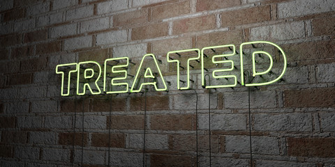 TREATED - Glowing Neon Sign on stonework wall - 3D rendered royalty free stock illustration.  Can be used for online banner ads and direct mailers..