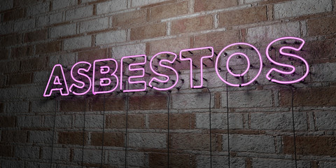 ASBESTOS - Glowing Neon Sign on stonework wall - 3D rendered royalty free stock illustration.  Can be used for online banner ads and direct mailers..
