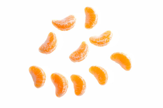 Mandarin orange lobules citrus on a white background