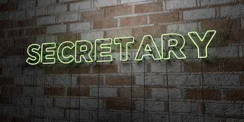 SECRETARY - Glowing Neon Sign on stonework wall - 3D rendered royalty free stock illustration.  Can be used for online banner ads and direct mailers..