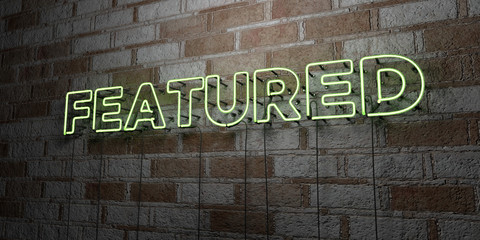 FEATURED - Glowing Neon Sign on stonework wall - 3D rendered royalty free stock illustration.  Can be used for online banner ads and direct mailers..