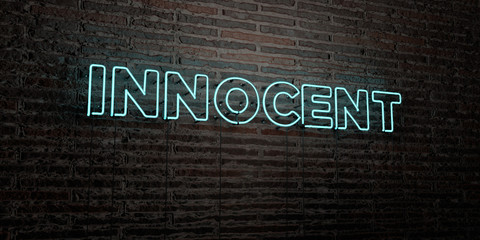 INNOCENT -Realistic Neon Sign on Brick Wall background - 3D rendered royalty free stock image. Can be used for online banner ads and direct mailers..