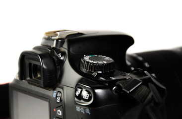 Detail view of modern DSLR camera