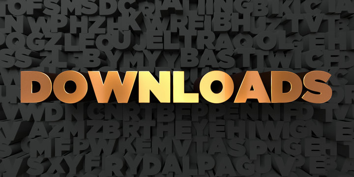 Downloads - Gold text on black background - 3D rendered royalty free stock picture. This image can be used for an online website banner ad or a print postcard.