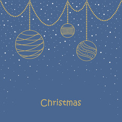 Christmas card. balls, snowflakes, tree.