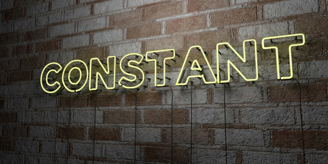 CONSTANT - Glowing Neon Sign on stonework wall - 3D rendered royalty free stock illustration.  Can be used for online banner ads and direct mailers..