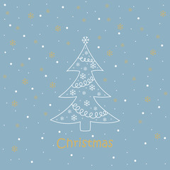 Christmas card. balls, snowflakes, tree.